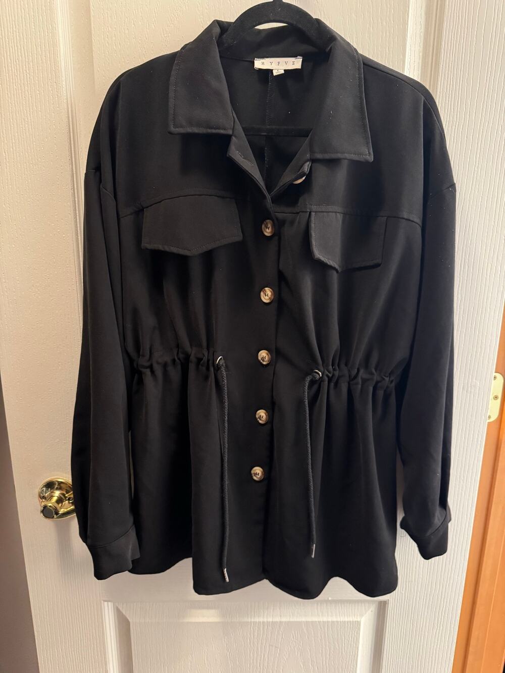 HYFVE Black Utility Shacket Jacket Size Large Drawstring Waist Oversized